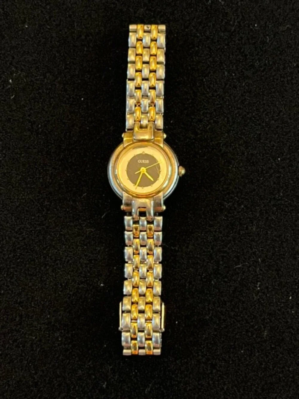 GUESS | Two-tone Bracelet Watch Black Dial Mirrored Edge-NEW Battery